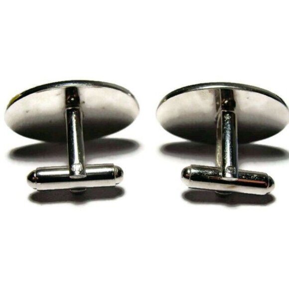 Vintage Shields Purple Silver Tone Etched Oval Cufflinks Tux Shirt Dress Suit - Picture 6 of 8